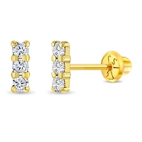 Kids Three Zirconia Bar Stud Earrings