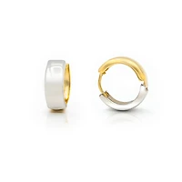 Reversible White and Yellow Gold 14MM Wide Huggie Earrings