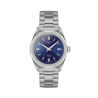 PRC100 Solar Quartz 34mm Watch with Blue Dial