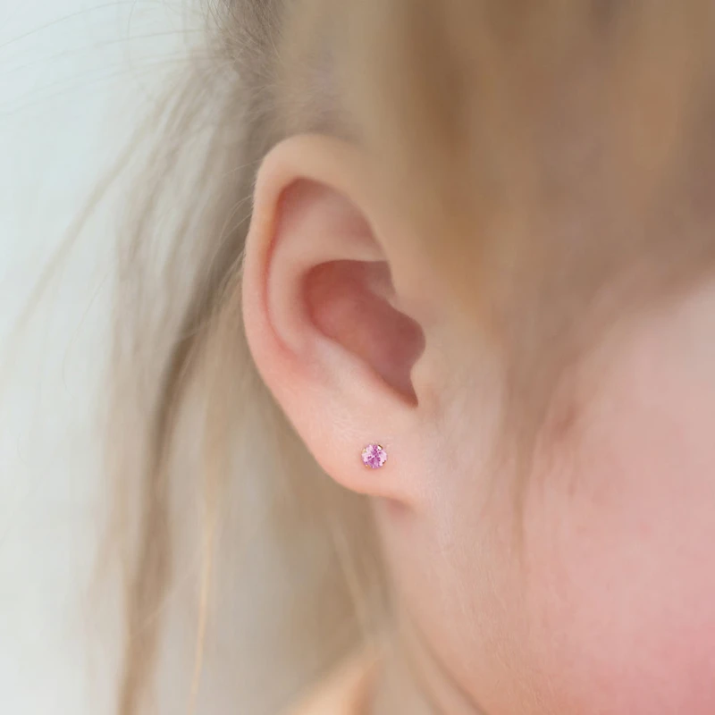 Kids 3MM Pink Solitaire Stud Earrings