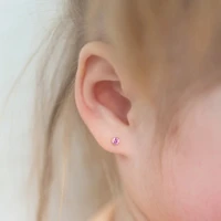Kids 3MM Pink Solitaire Stud Earrings