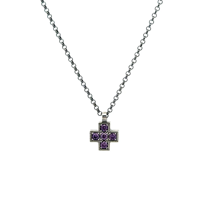 Purple Stones Cross Necklace