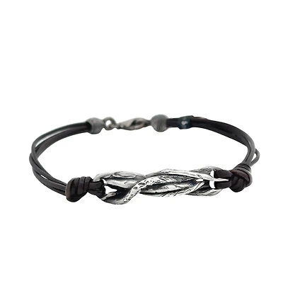 Dark Brown Leather and Silver Bracelet