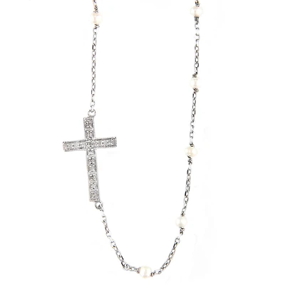 Sideways Cross Pearl Necklace