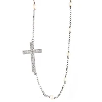 Sideways Cross Pearl Necklace