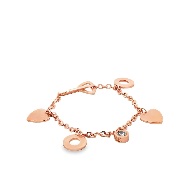 Small Hearts and Circle Pendant Bracelet with Zirconia