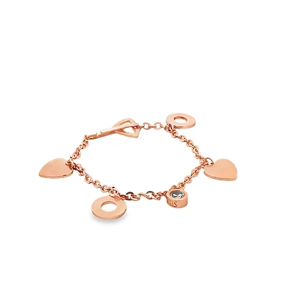 Small Hearts and Circle Pendant Bracelet with Zirconia