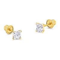 3MM Princess Cut Zirconia Yellow Gold Stud Earring