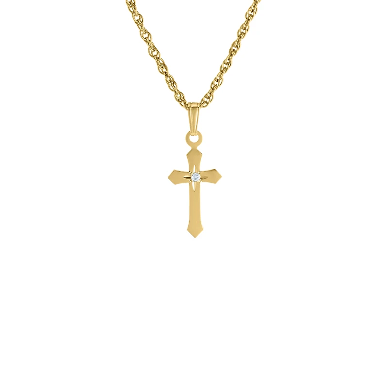 13MM Cross with Diamond Kids Necklace