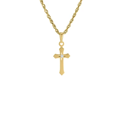 13MM Cross with Diamond Kids Necklace