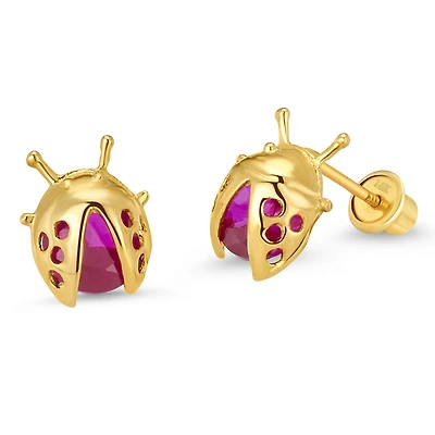 Hot Pink Ladybug Stud Earrings - Mini
