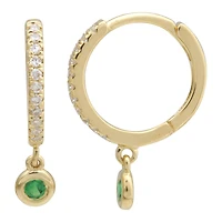 Diamond and Tsavorite Dangle 11MM Huggie Earrings