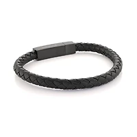 Black Matte Steel and Black Leather Bracelet