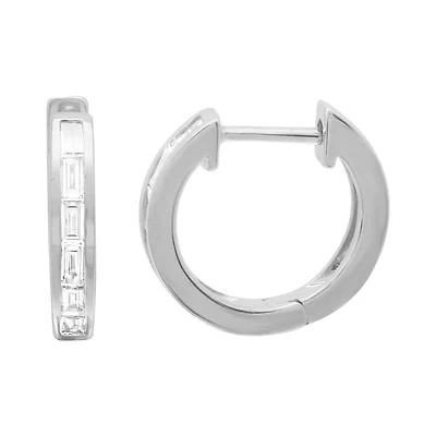 Baguette Diamonds 12MM Huggie Earrings