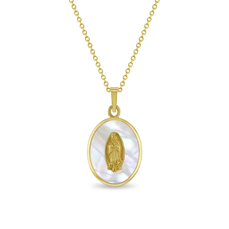 Our Lady of Guadalupe Mother Pearl Oval Kids Necklace