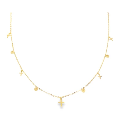 Mini Cross and Disk Charms Necklace