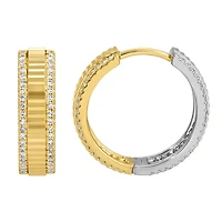Fluted Reversible Two Tone and Diamonds 15MM Earrings