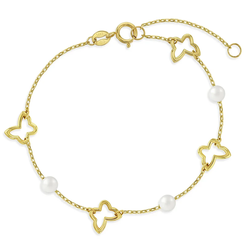 Pearls and Open Butterflies Kids Bracelet