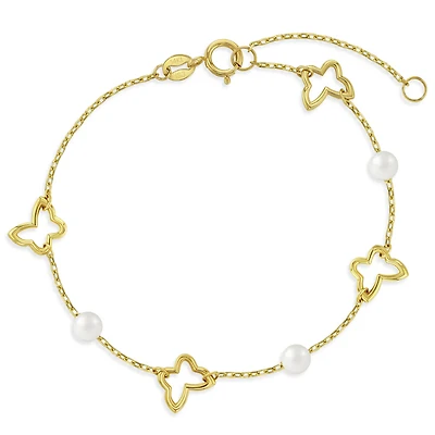 Pearls and Open Butterflies Kids Bracelet