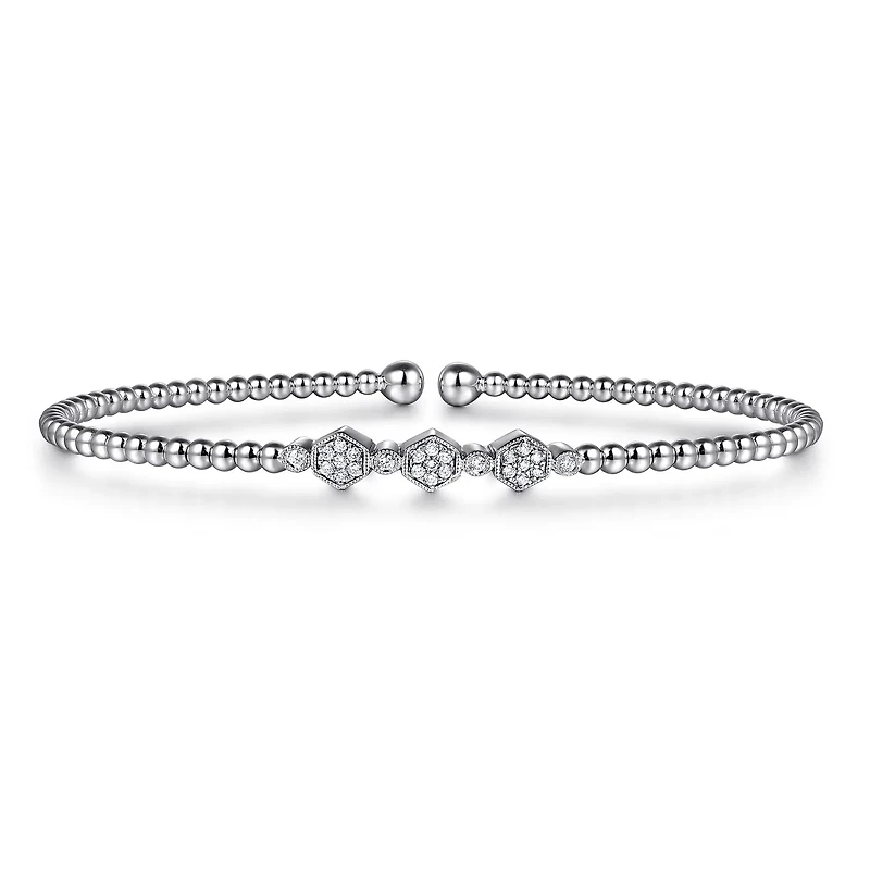 Hexagonal Diamond White Gold Bangle Bracelet