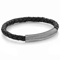 Black Bolo Mesh Leather Steel Bracelet