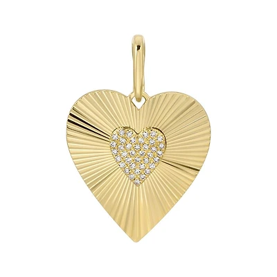 Fluted Lines Heart Diamond Pendant 19.5MM