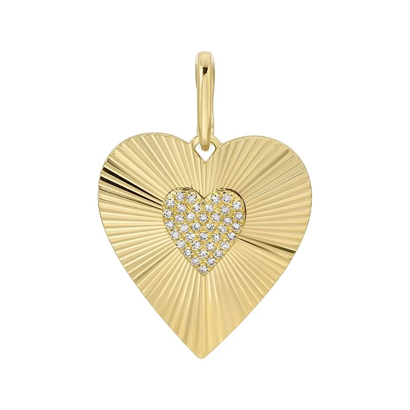 Fluted Lines Heart Diamond Pendant 19.5MM