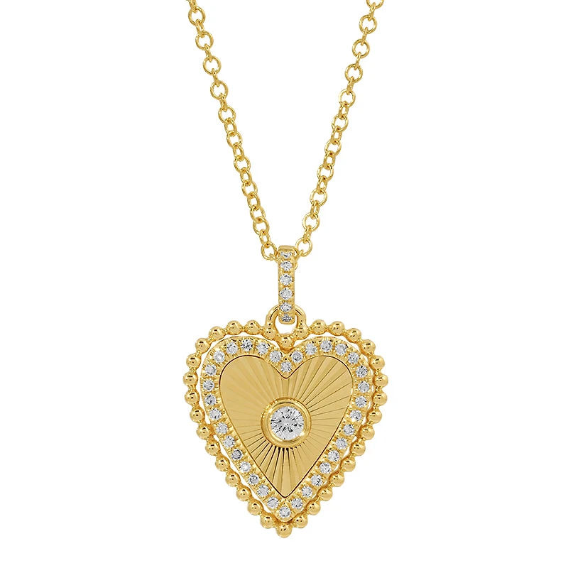 Flutted Heart and Diamonds Necklace