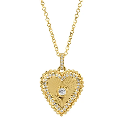 Flutted Heart and Diamonds Necklace