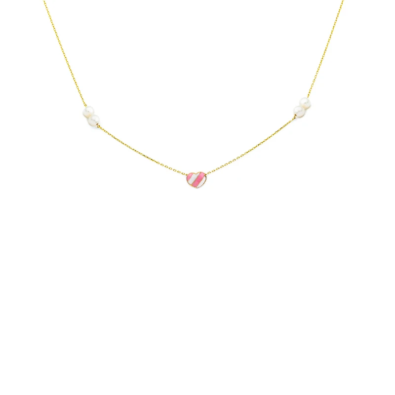 Pink Heart and Pearls Kids Necklace