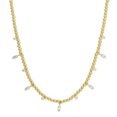 Ball and Diamonds Dangle Gold Necklace