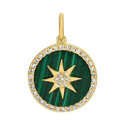 Star Malachite and Diamonds Disk Pendant