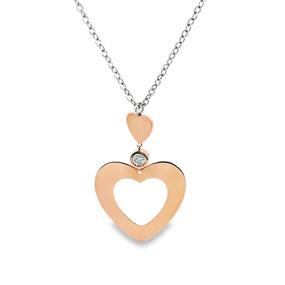 Double Heart Pendant Necklace with Zirconia