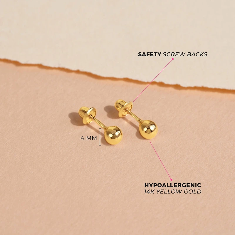 Kids 4MM Hollow Ball Stud Earrings