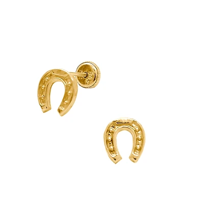 Horse Shoe 14k Gold Stud Earrings