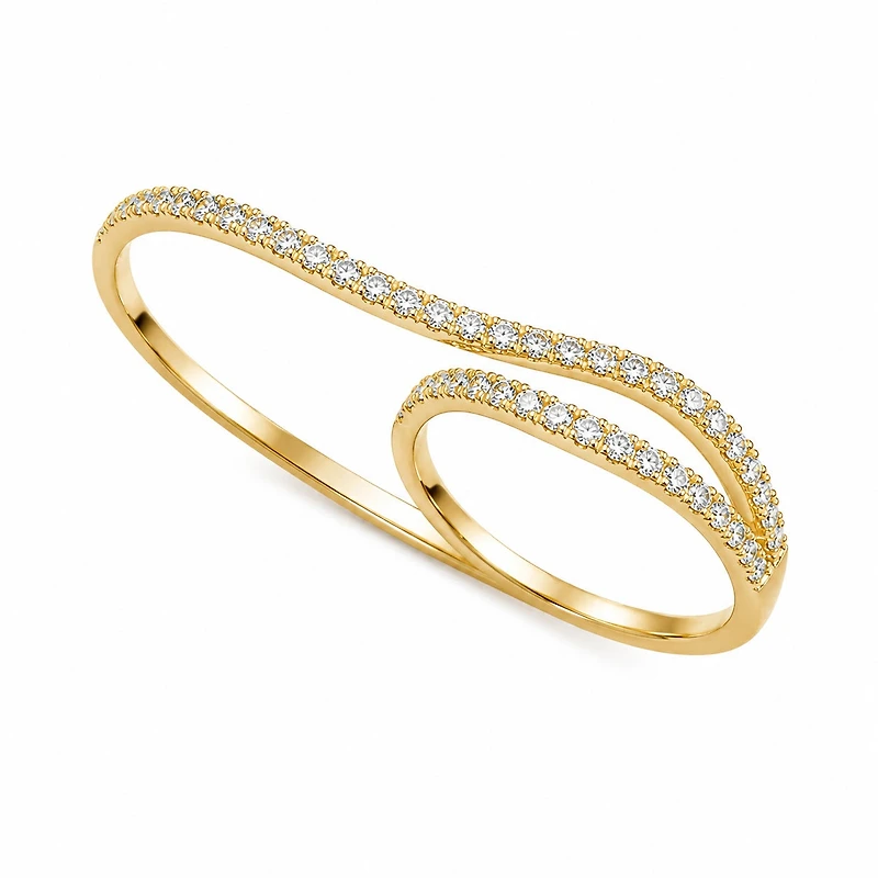 Diamond Wave Two Finger Ring in Yellow Gold