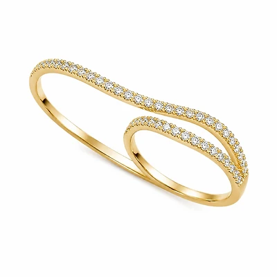 Diamond Wave Two Finger Ring in Yellow Gold