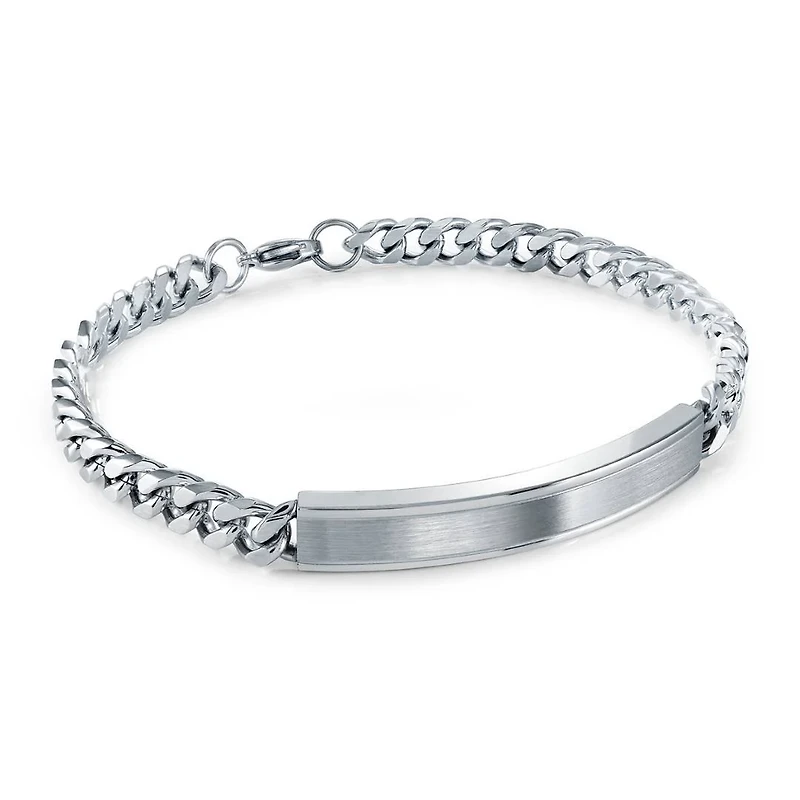 Brushed Center ID PLate 6MM Curb Steel Bracelet