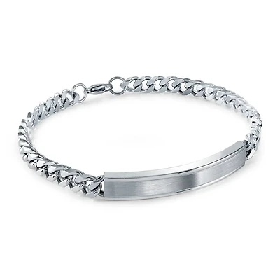 Brushed Center ID PLate 6MM Curb Steel Bracelet