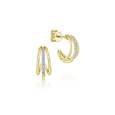 Three Row Huggie Earrings with Diamonds