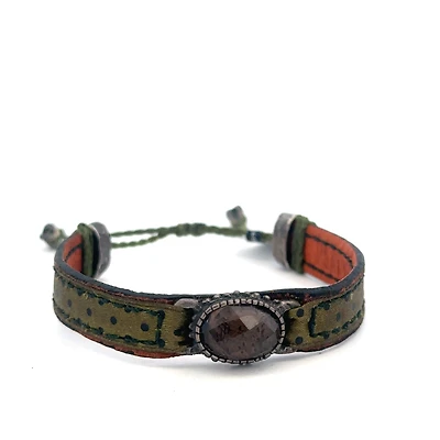 Leather Ajustable Bracelet with Smokey Quartz