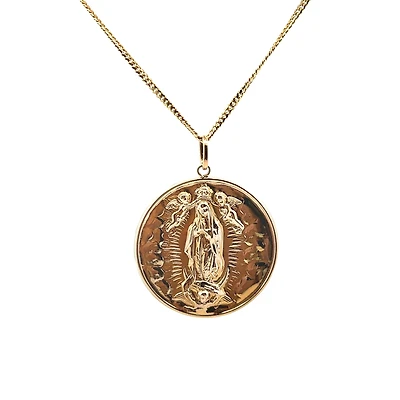 14K Yellow Gold Virgen Guadalupe Hollow Pendant - 40MM