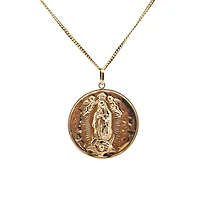 14K Yellow Gold Virgen Guadalupe Hollow Pendant - 40MM