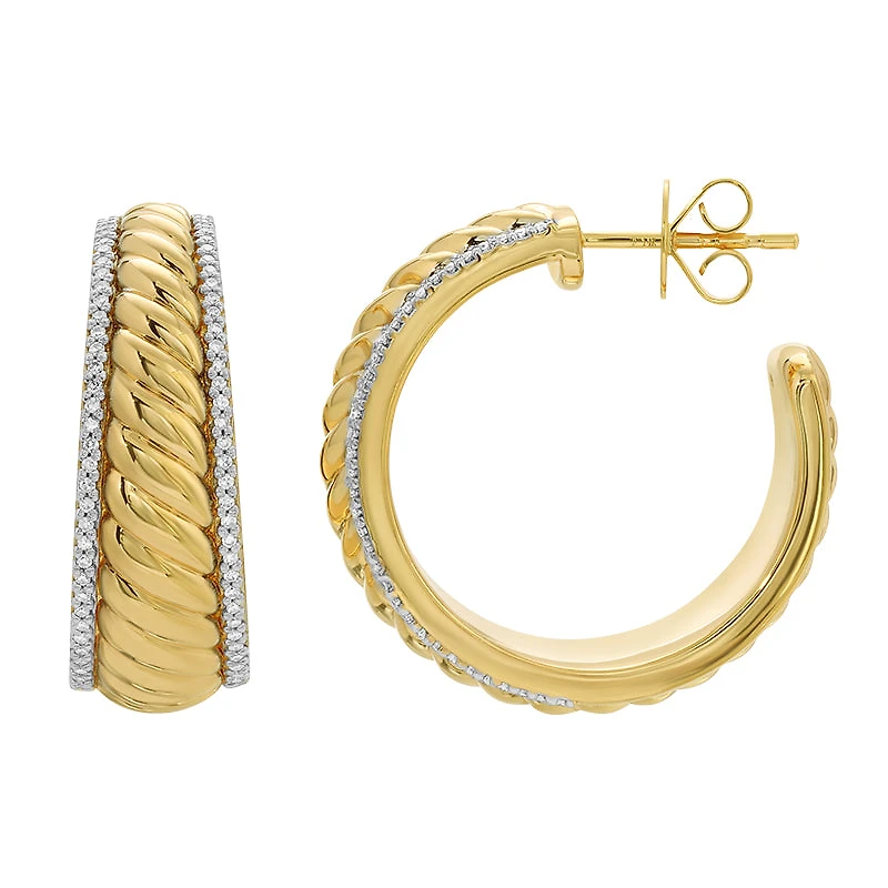 Twisted and Diamond 27MM Hoop Earrings