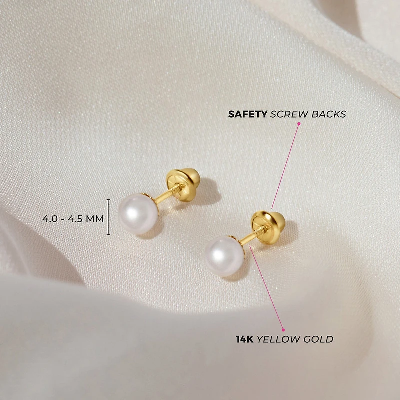 Kids 4.5MM Pearl Stud Earrings