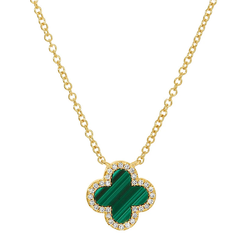 Small Clover Green Malachite and Diamonds Necklace