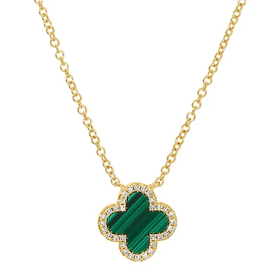 Small Clover Green Malachite and Diamonds Necklace