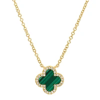 Small Clover Green Malachite and Diamonds Necklace