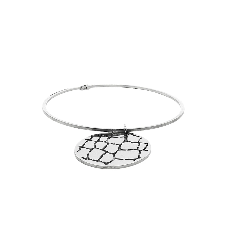 Bangle Bracelet with Textured Circle Pendant