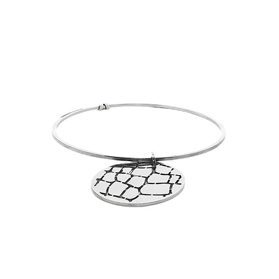 Bangle Bracelet with Textured Circle Pendant